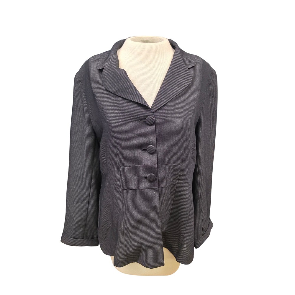 Taryn De Chellis Blazer Women 3 Charcoal Gray Good Pinstripe Button Front